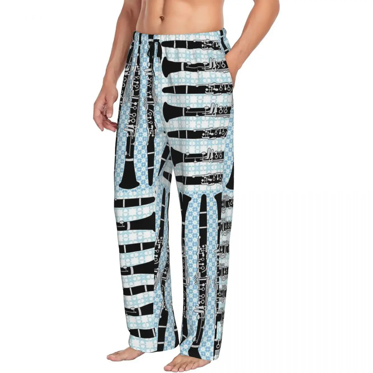 Custom Clarinet Crosshatch Pattern Pajama Pants Men Sleepwear Sleep Lounge Bottoms with Pockets