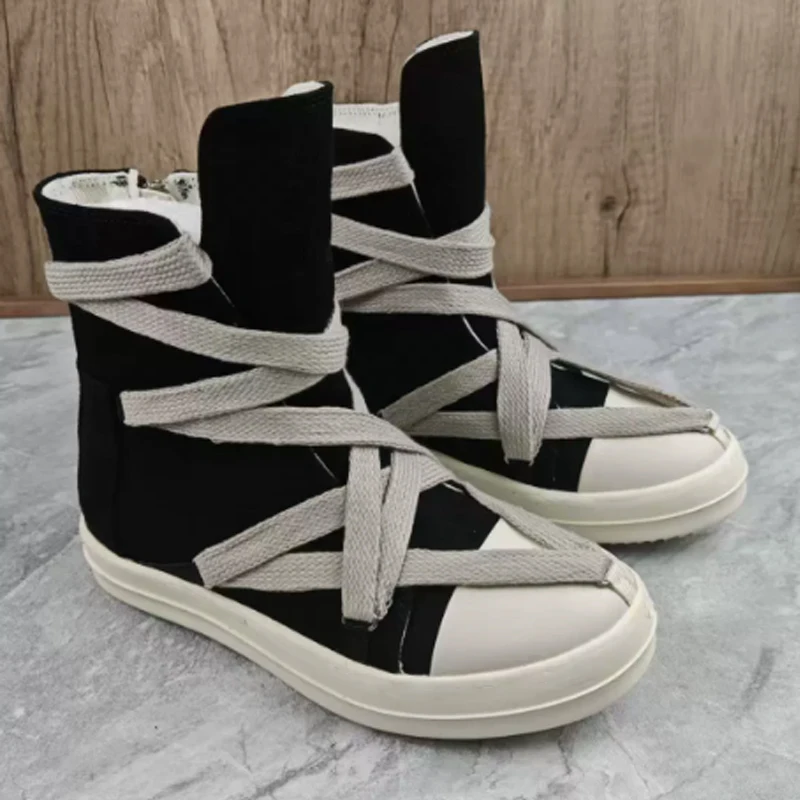 Black Cross Straps Thick Bottom Block Heel Short Boots Woman Winter 2026 Round Toe Heightening Boots Trend Fashion Shoes