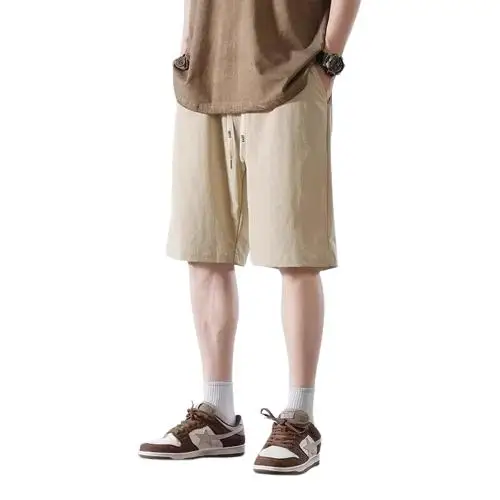 

Casual Summer Thin Ice Silk Sports Men's orts Five-Quarter Length Breathable Lightweight Straight Leg Pants for Daily Wear