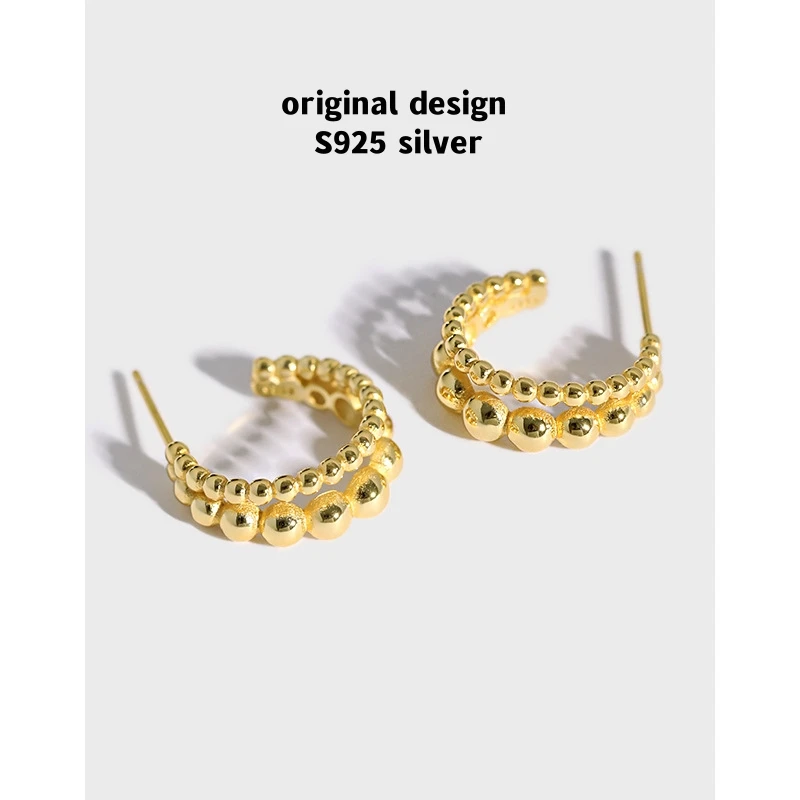 

Original S925 sterling silver double row semi-circle bead earrings for women fashion luxury banquet jewelry high gift