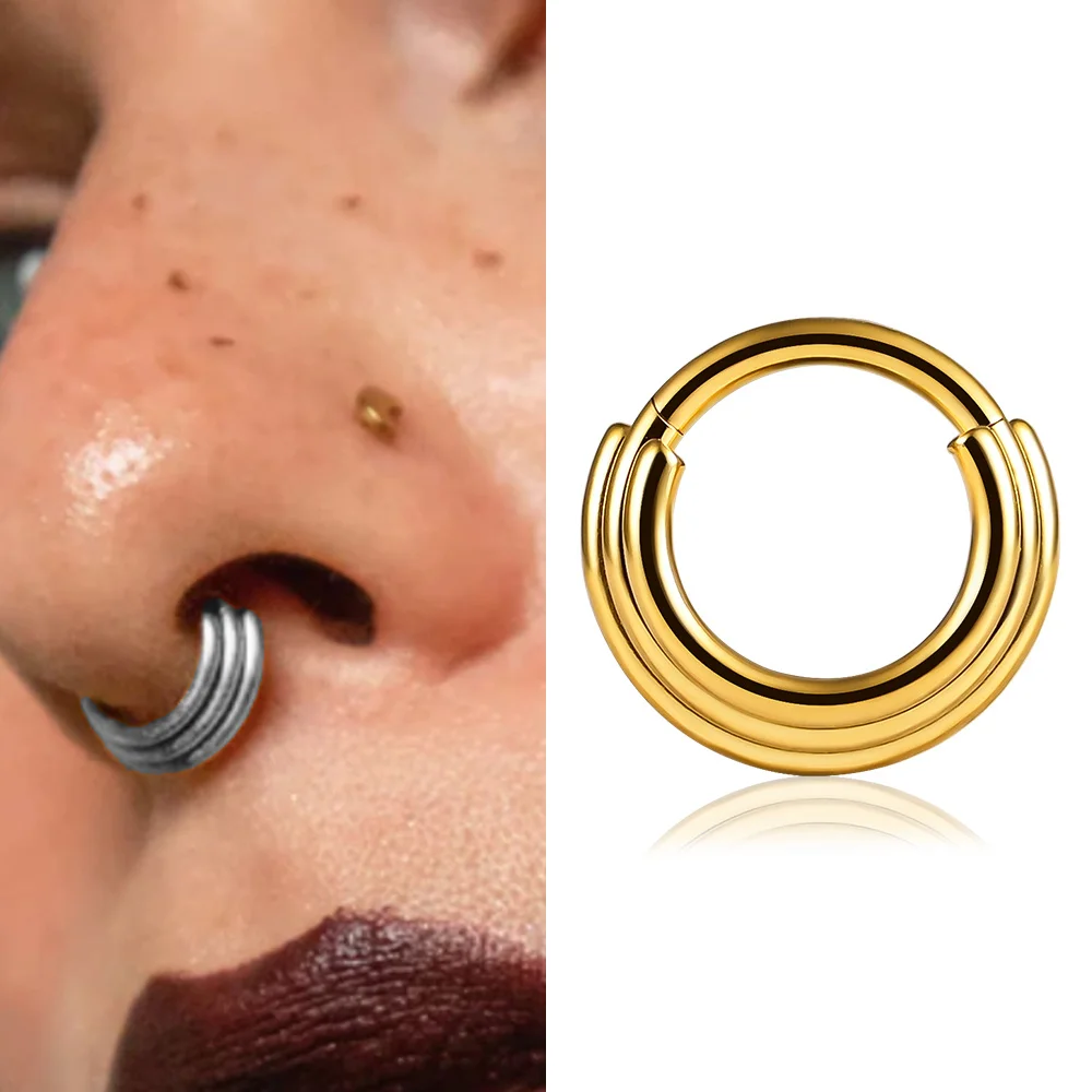 Doearko 1pcs Stainless Steel Helix Earring Nose Piercing Jewelry Facing Triple Lined Nostril Septum Ring Nose Hoop Ear Cartilage