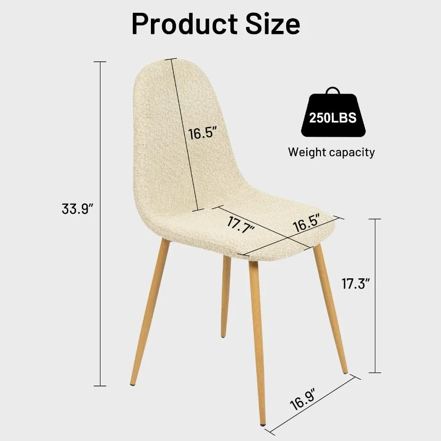 مجموعة من 4 كراسي لتناول الطعام بدون ذراعين مع قماش شانيل منجد وأرجل معدنية قوية مثالية لسرير غرفة المعيشة في المطبخ #3