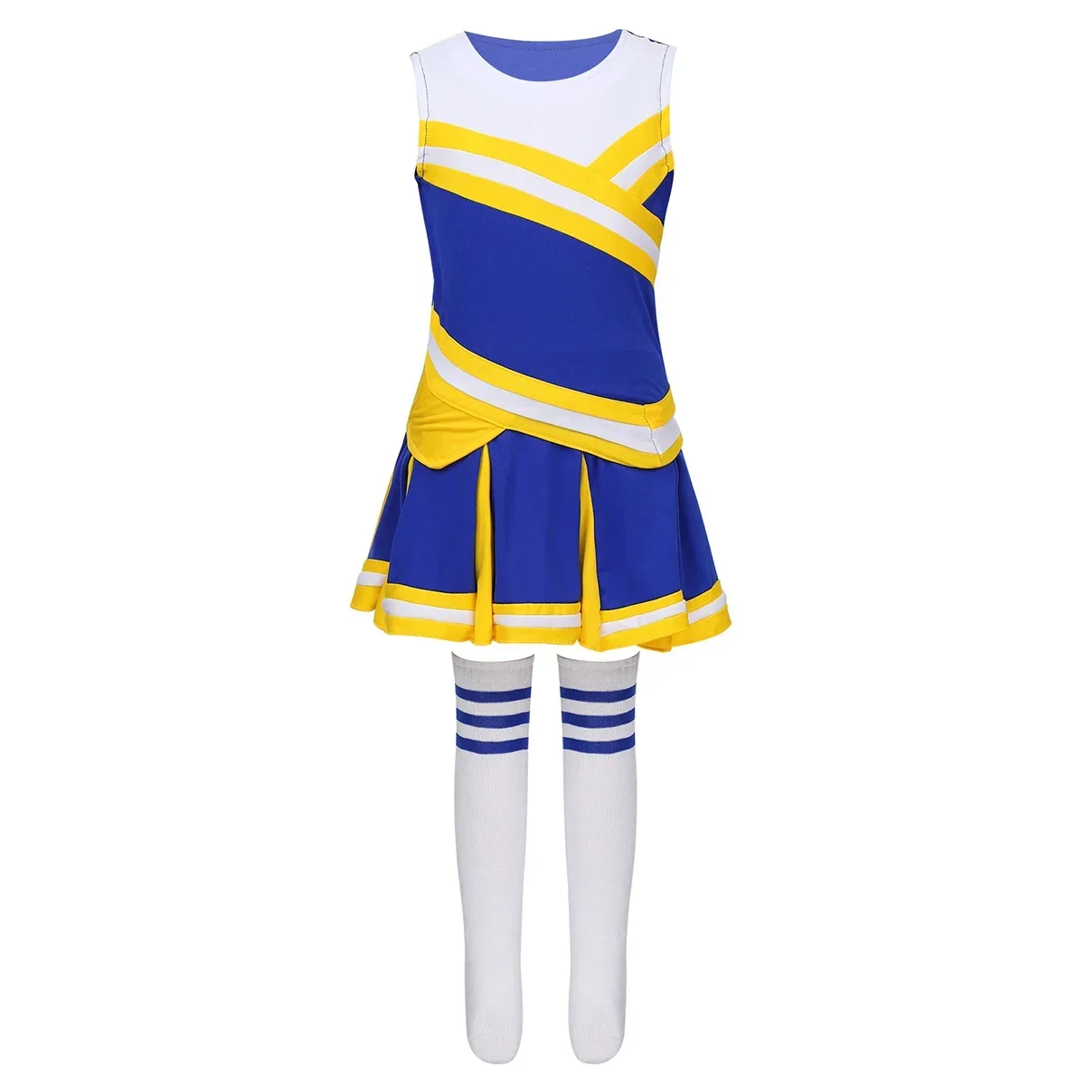 Kids Sleeveless Tops with Pleated Skirt Socks Outfit Stage Performance Jazz Dance Costume School Girls Cheerleading Uniform