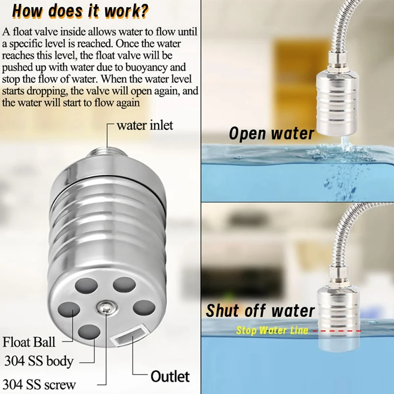 1/2Inch To 3/4Inch Water Float Valve,Stainless Steel Float Valve,Fully Automatic Water Level Controller Float Valve Durable