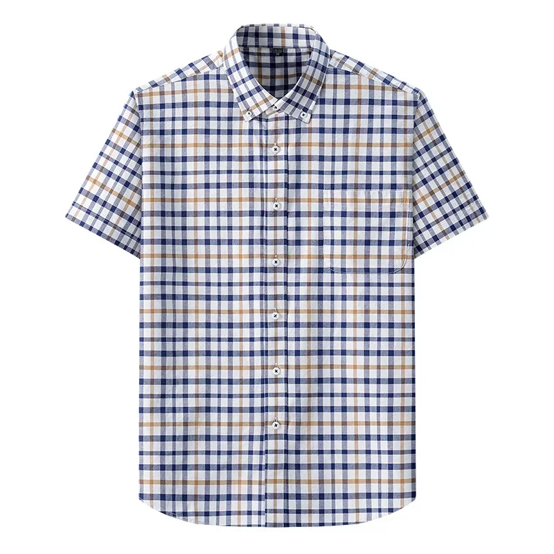 

TFETTERS Brand Plaid Short Sleeve Shirts Men Turn-down Collar 2025 Summer Fine Plain Cloth Shirts for Man Plaid Ropa Hombre