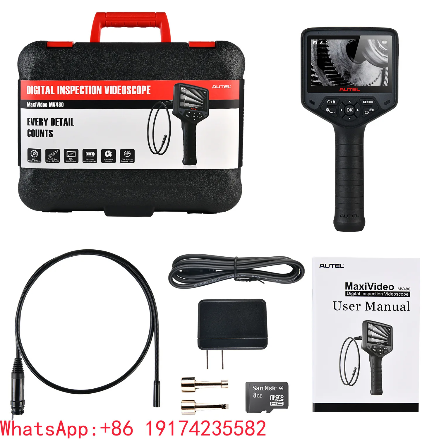 Autel for MV480 US Gauge Car Endoscope One Button 1080p HD Photo 10 Level Adjustable LED OLIVER Fitment 3-12V