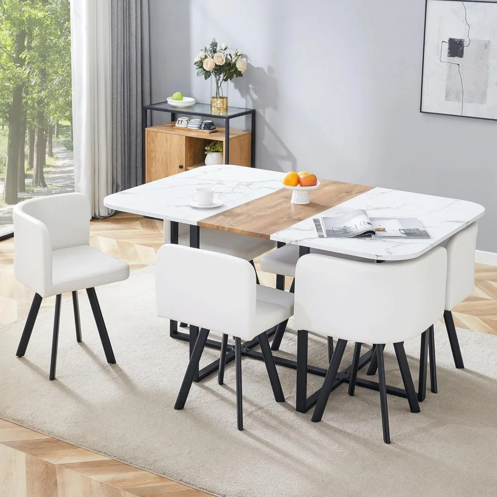 

7-Piece Dining Table Set for 6,Modern Dining Table Set for 6 with Cushioned Chairs,60" White Kitchen Table Set for Home, Apartme
