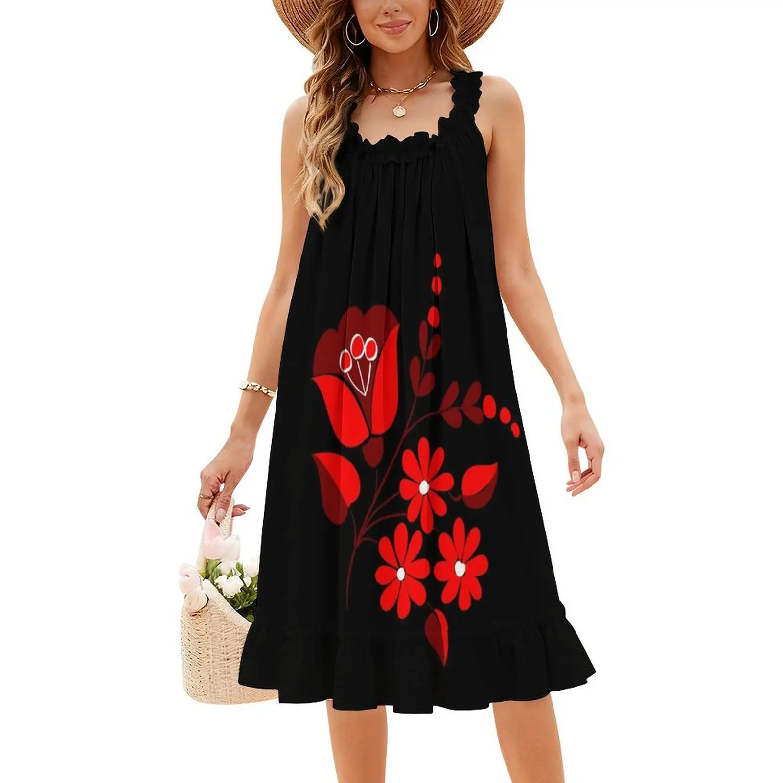 فستان بوهيمي بدون أكمام بنمط زهرة مجرية ثلاثية الألوان للنساء مطبوع عليه فساتين حفلات الشاطئ ثلاثية الألوان على شكل زهرة مجرية #4