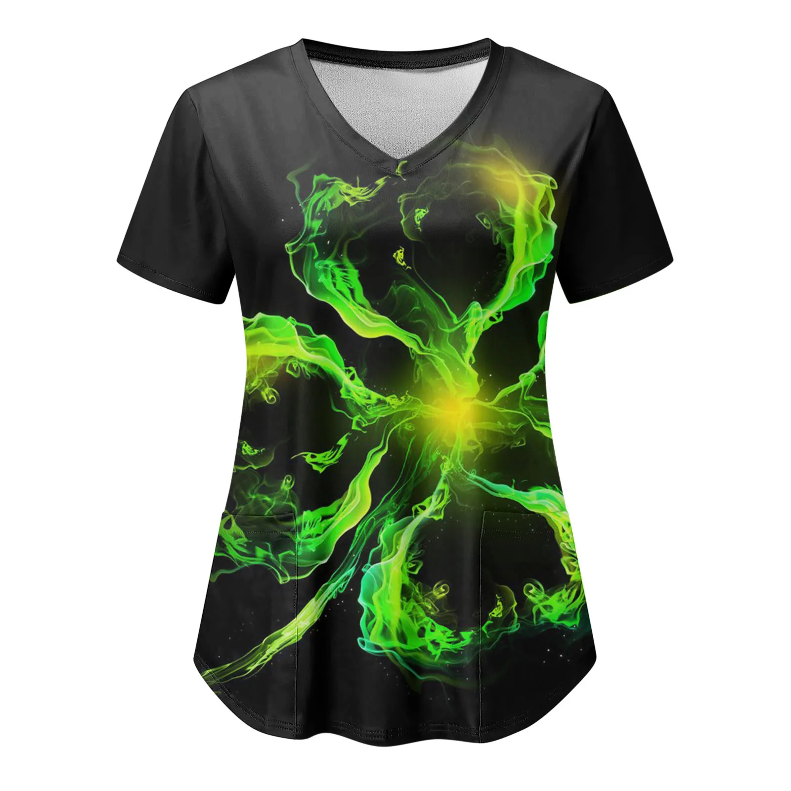 Klaverprint Groene Scrub Tops St. Patrick 'S Day Clinic Verzorgers Verpleegkundige Uniform Kliniek Personeel Blouse Uniforme De Enfermera Para Mujer