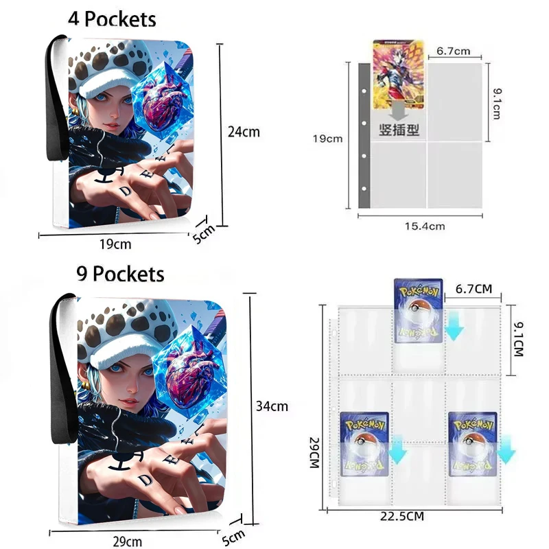 900Pcs 9 Pocket Anime One Piece Luffy Zoro Cards Book zipper PU leather Cards Binder Display Game Collection Card Kids Toy Gift