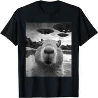 Funny Capybara Selfie with UFO Pattern Printed Women's T-shirt Summer Top Casual Round Neck Short Sleeved Women's Clothing