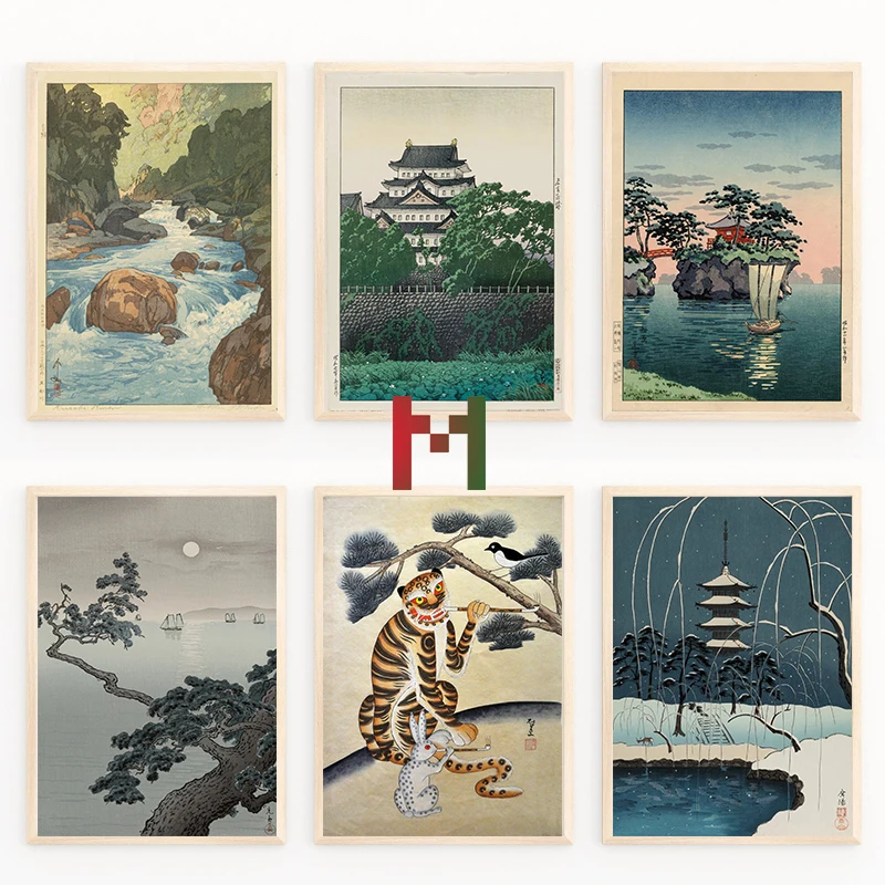 Japanese Vintage Landscape Fine Art Paints Poster Vintage Japanese Wall Art Decor Modern Home Room Wall Decoration Ukiyoe Decor