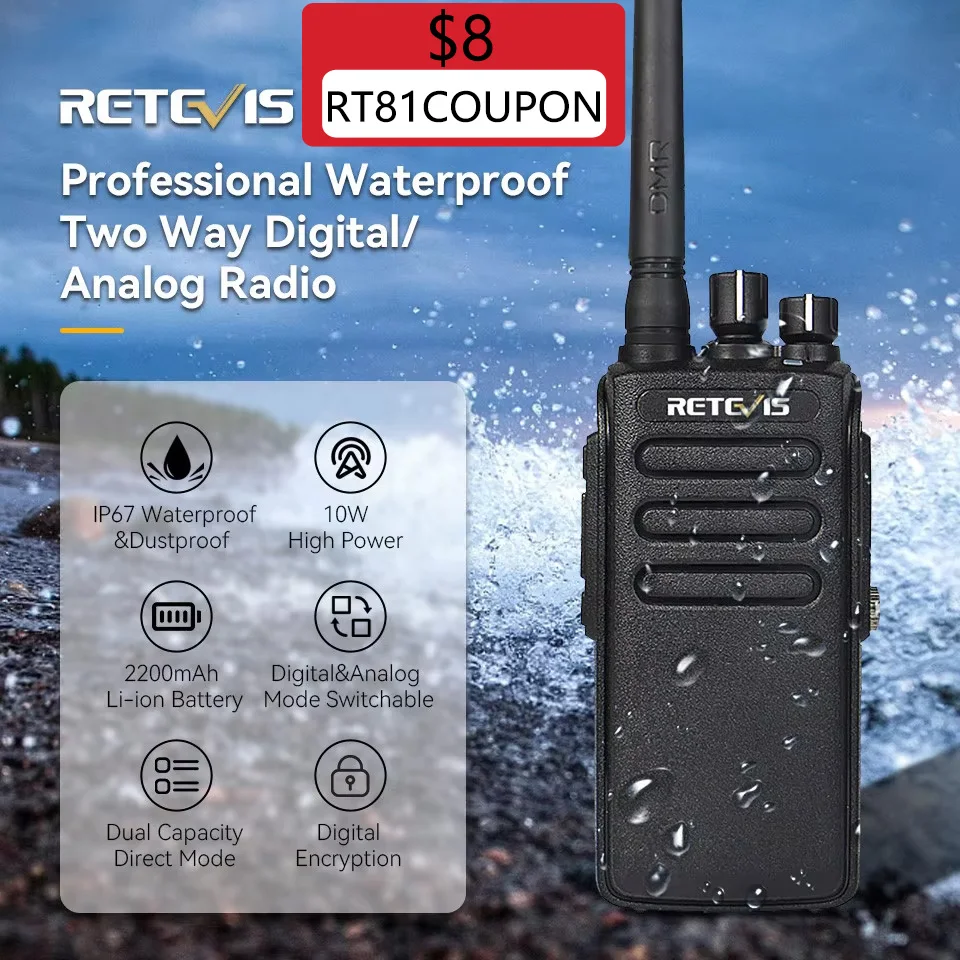 Retevis Walkie Talkie Largo Alcance RT81 DMR radio Digital Portatil Waterproof Walkie Talkie Profesional Radios de Comunicación Digitales Walkie-talkie Wualki Talki de Largo Alcance Portátil Radio Portátil Digital