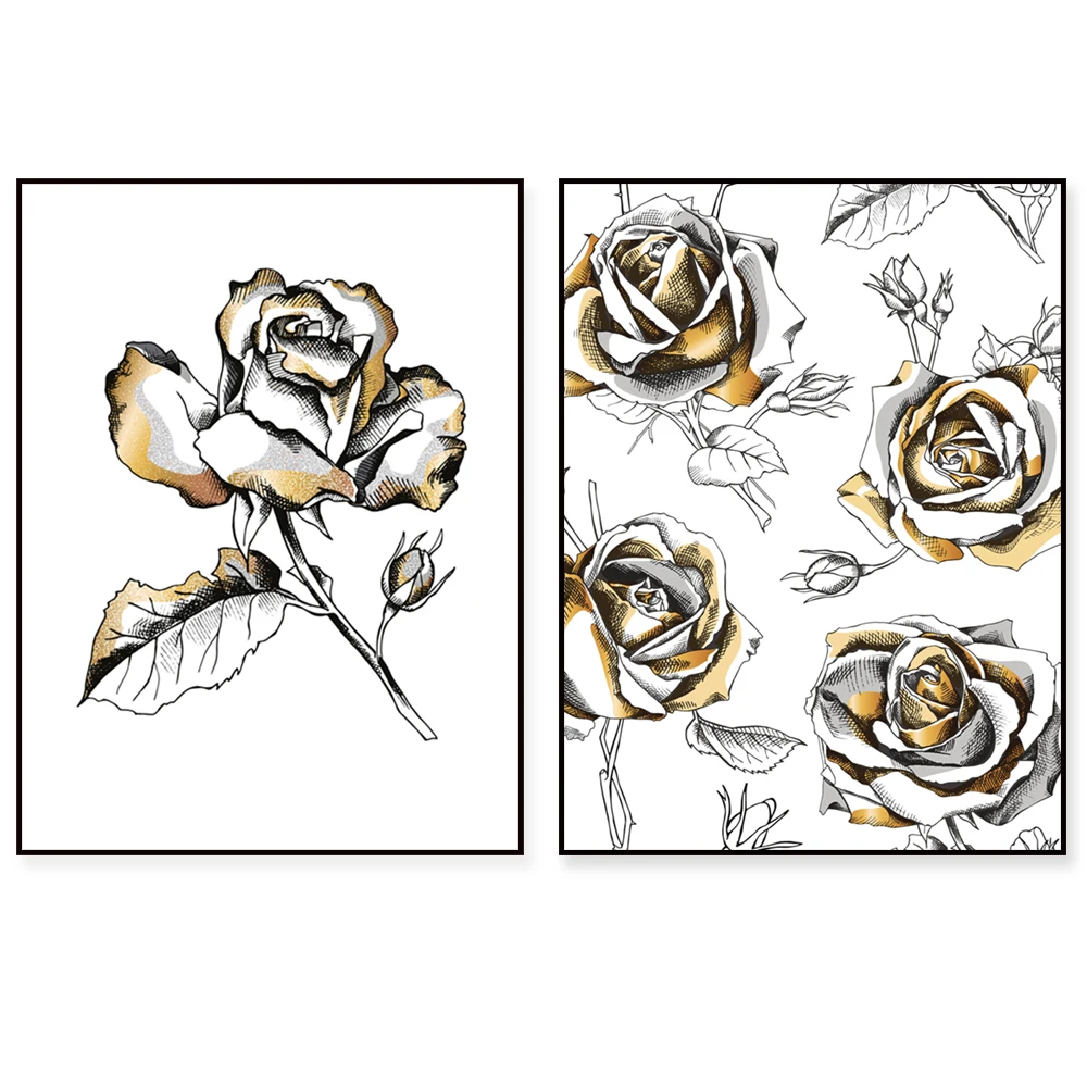 Prints Black & Gold Floral Abstract Rose Flower Wall Art Print Picture Gallery Wall Poster Decor Gift