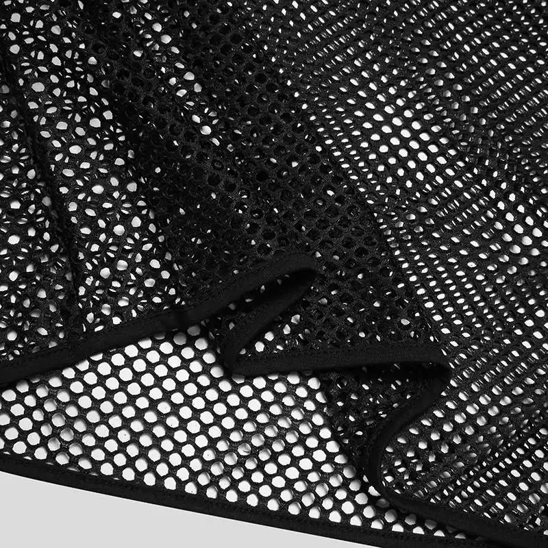 Herren Netzstoff T-Shirts O-Ausschnitt Langarm Transparente Oberteile Muskel-Unterhemd für Männer Sexy Nachtclub Gothic Punk Streetwear – Detail 5
