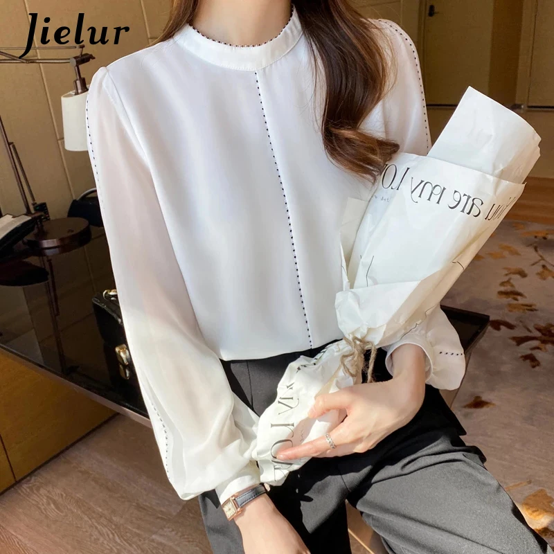 

Jielur Blusas Mujer De Moda 2022 Spring Women White Blouse Shirt Women Tops Long Sleeve Chiffon Blouse Women Blouses Femme