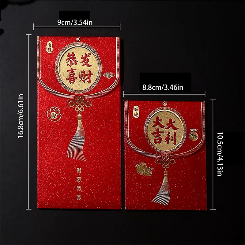 6 pçs estilo chinês glitter papel ano novo envelopes vermelhos festival de primavera sorte bolso vermelho criativo hongbao crianças presentes saco vermelho