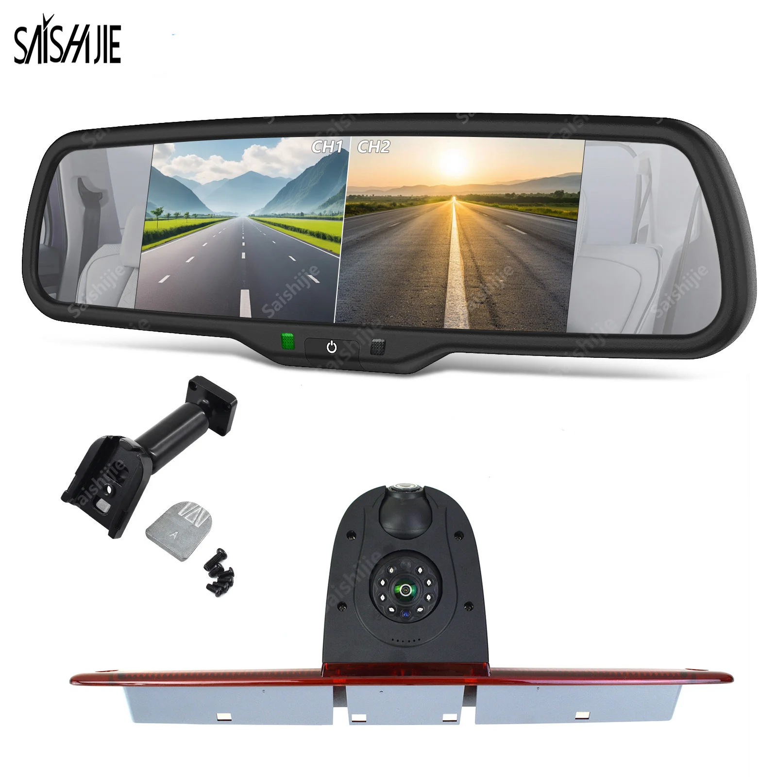 

Dual Lens Backup Camera Brake Light Reversing Camera & 6.86" Screen 2 Split Monitor for MB Sprinter VW Crafter Rear View Camera