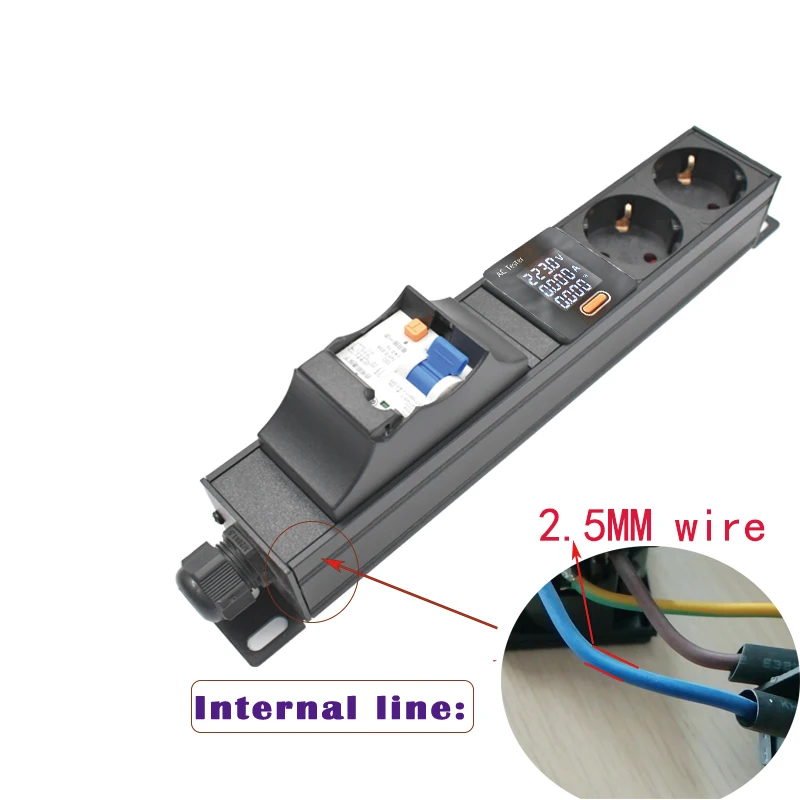 PDU Power Strip High power socket16/32A Short circuit switch  EU Socket aluminum alloy casing with Ammeter No extension cable