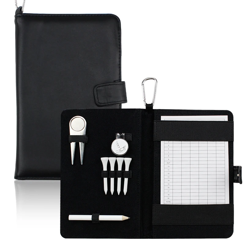 CRESTGOLF Golf Score Card Holder PU Cover with Pencil & Divot Tool & Golf Tees & Hat Clip