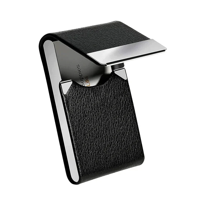 

Fashion PU Leather Business Card Holder with Magnetic Buckle Slim Pocket Name Card Holder Stainless Steel Credit Card ID Case