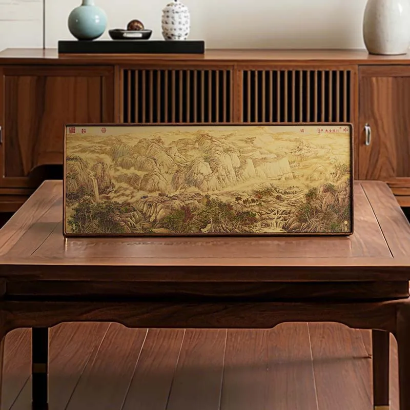 Sunlit Golden Mountain Brass Solid Wood Environment-Friendly Office Desktop Decorative Crafts New Chinese Style Living Room Tea