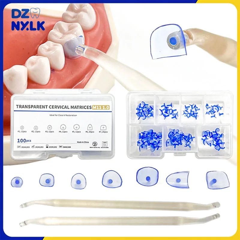 102Pcs/Set Dental Blue Transparent Cervical Matrices Kit Composite Gingival Dental Matrix Dentistry Resin Filling Materials Tool