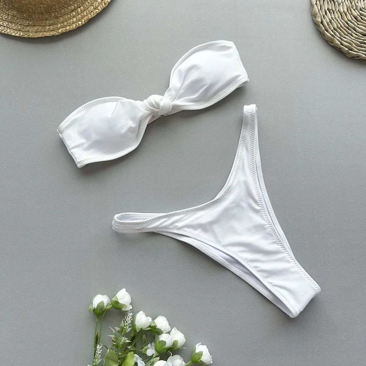 

Bandeau Knotted Brazilian High Cut Bikini Women Swimwear Female Swimsuit Two-pieces Bikini Set Bather Bathing Suit Swim