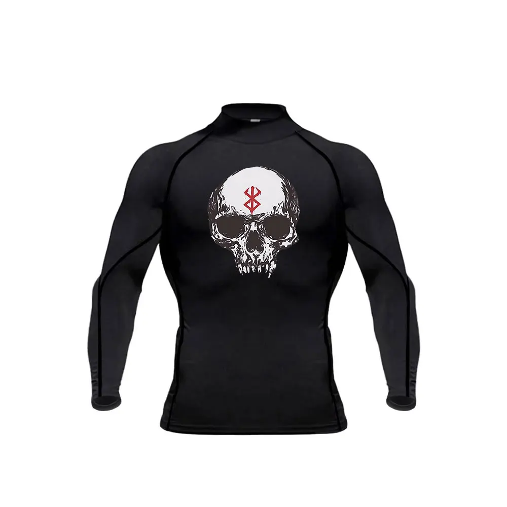 Men\'s Turtle Neck Compression Shirts Anime Berserk Gym Fitness Quick Dry Rashguard Muscle Athletic Running Workout Shirts