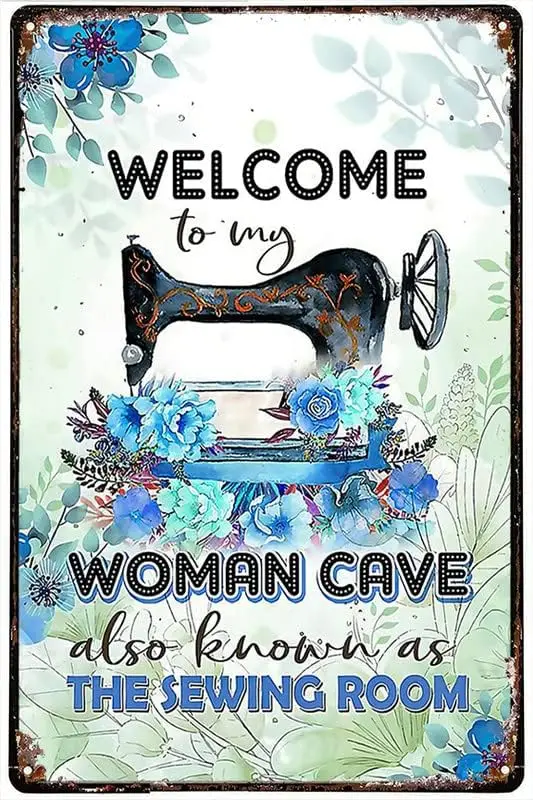 8X12 IN Fathers Day Sign from Kids, Sewer Welcome To My Woman Cave Also Known As The Sewing Room Metal Tin Sign Men Women,Wall D