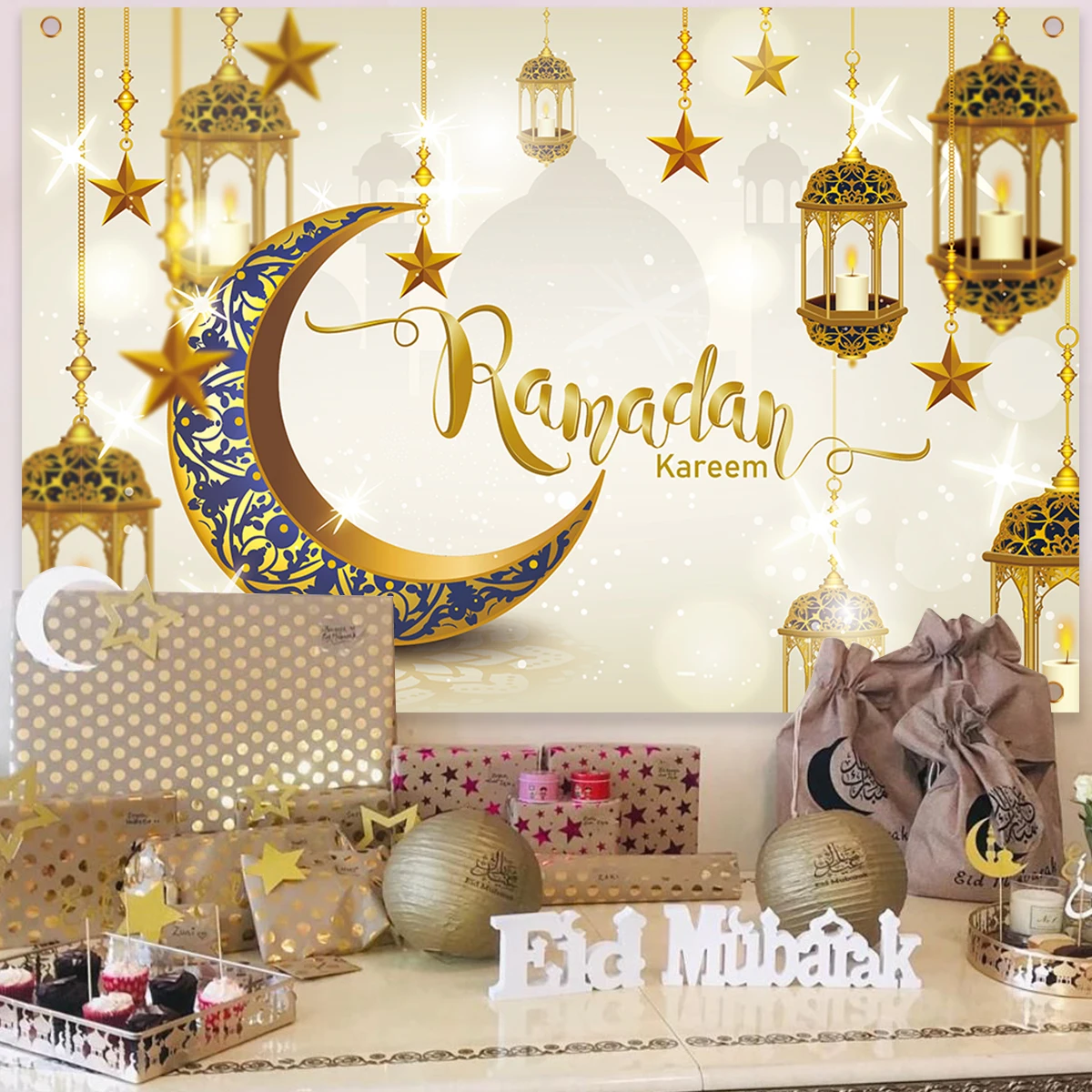 Fondo de Eid Mubarak Ramadán Kareem, suministros de fiesta musulmanes islámicos, decoración de Ramadán para el hogar, regalo de Eid al-fitr, 2023