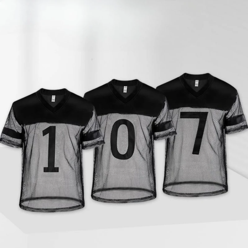 Men's Sexy Faux Leather Fishnet T Shirt Short Sleeve Breathable V-Neck Tops Tshirt Basketball Jersey Sportswear Number 1 0 7