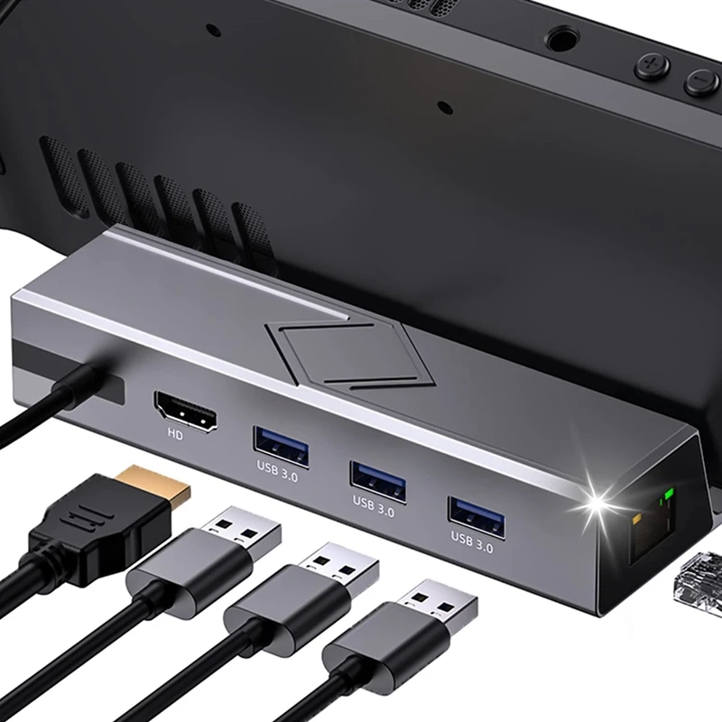 6-In-1 Steam Deck Accessories With -Compatible 4K@60Hz, Gigabit Ethernet, 3 USB 3.0 Port And USB-C PD Port