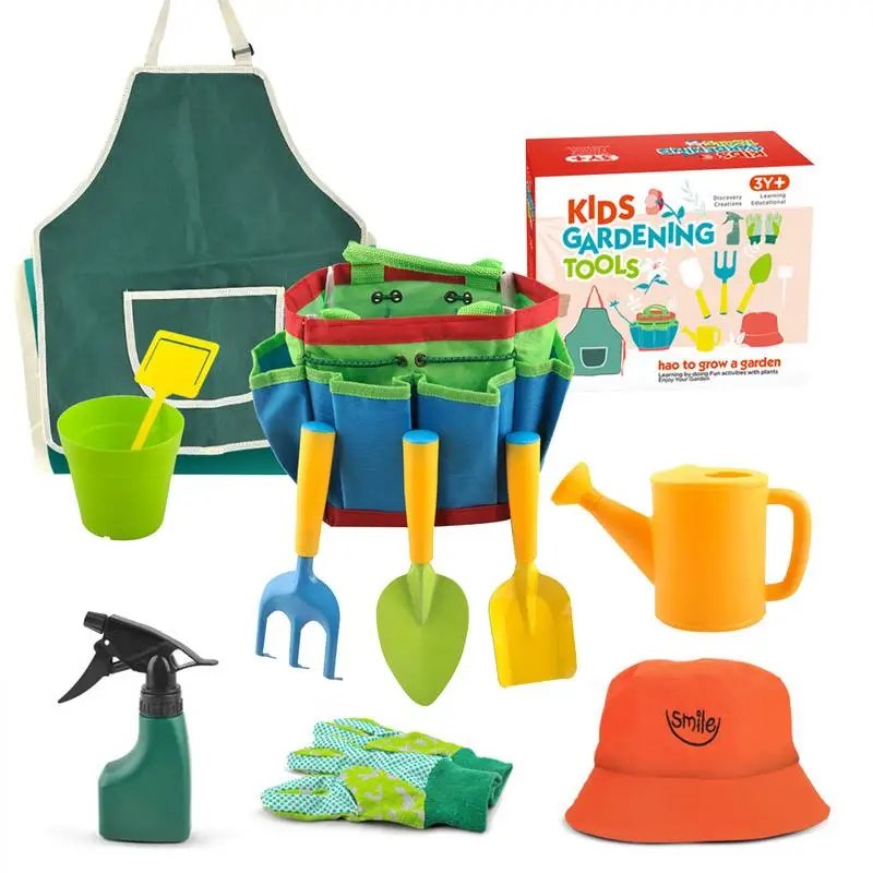 Kids Gardening Tools Set Colorful Children Garden Tools Boys Girls Garden Play Toys Includes Storage Bag Watering Can Gardening