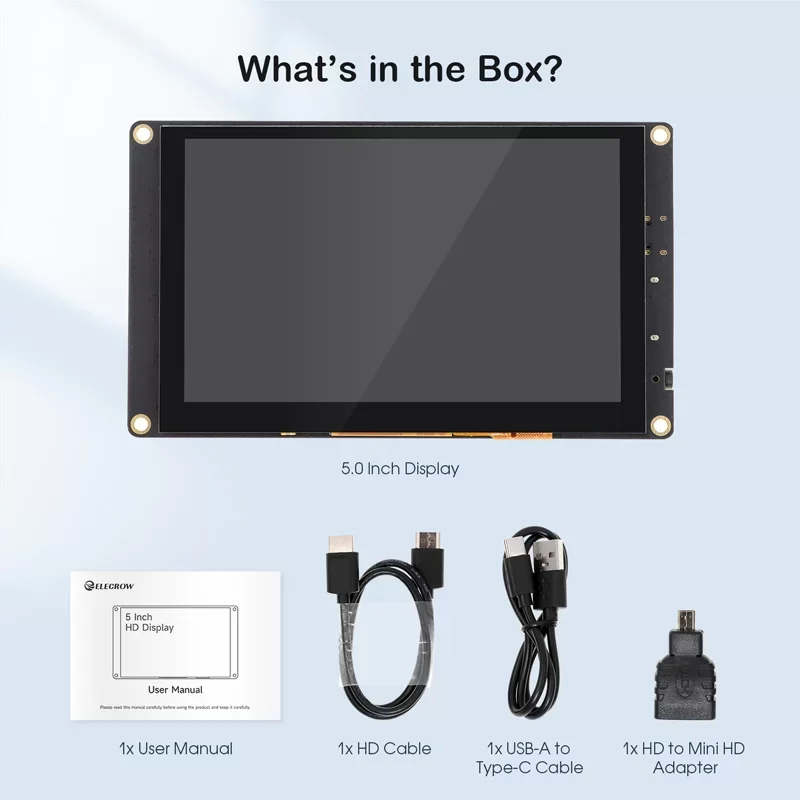 Elecrow TFT-LCD 5.0 Inch HDMI-Compatible Display for Raspberry Pi 800*480 Compatible with RPI 3/3B+/4B/5,Jetson Nano ,Beaglebone