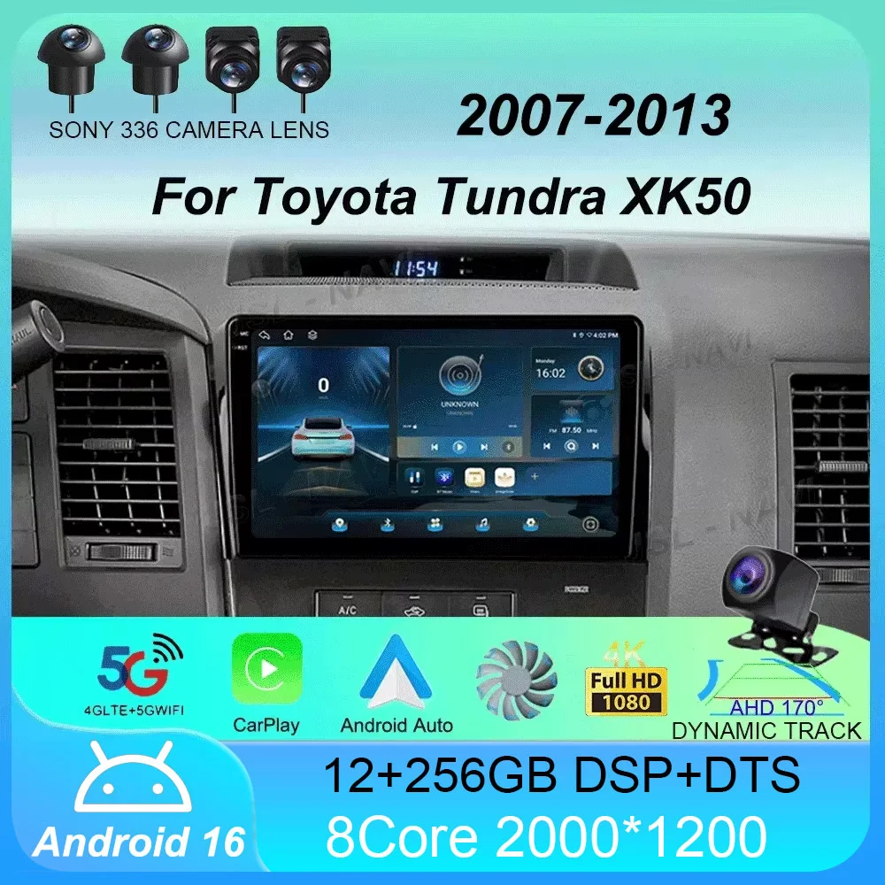 Car Radio Android 16 For Toyota Tundra XK50 2007-2013 Sequoia XK60 2008-2017 Multimedia Video Player Navigation Stereo GPS Audio