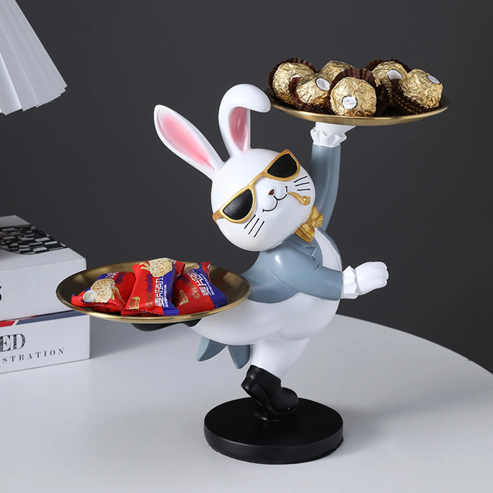 樹脂製のウサギの置物トレイ,装飾的なウサギの絵,バケーションギフト,家の装飾,ポーチ,寝室