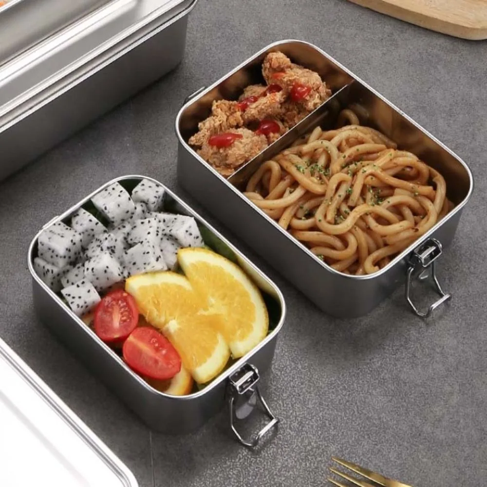 Rectangular 304 Stainless Steel Lunch Box Removable Partitions with Sealing Strip Fresh-keeping Box Leakproof Separated