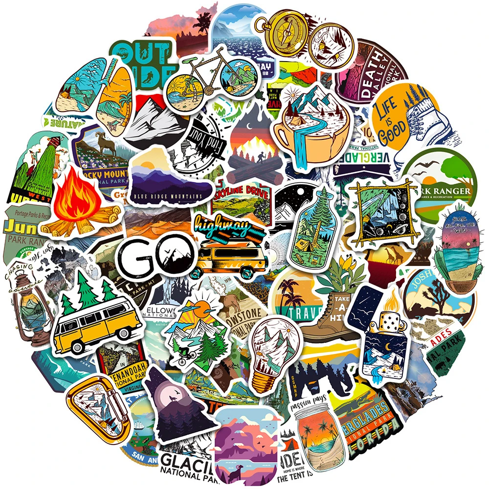 

10/30/50/100pcs Outdoor Hiking Camping Stickers Travel Scenery Cartoon Graffiti Decals DIY Phone Case Skateboard Luggage Sticker