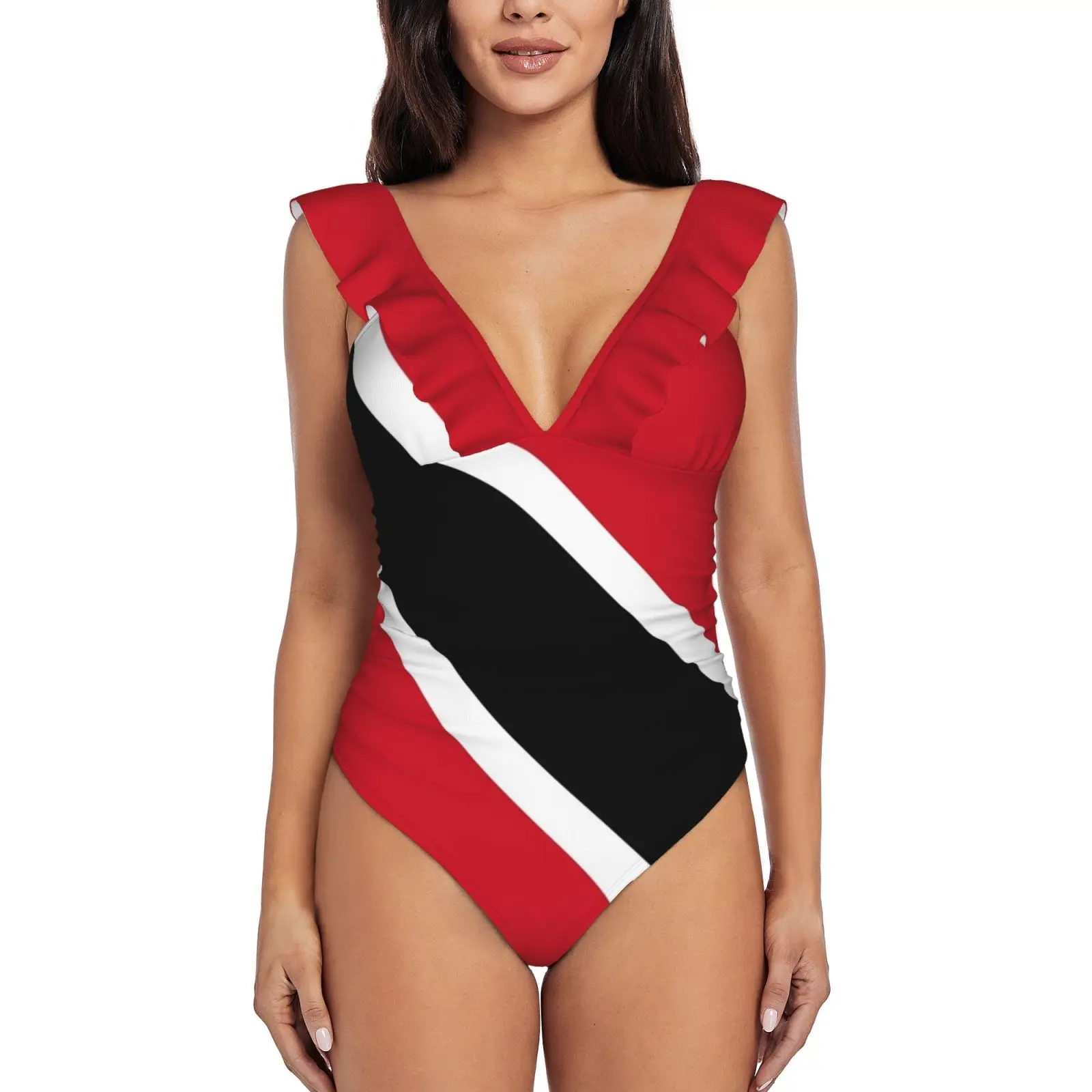 

Trinidad And Tobago Flag Monokini New Ruffle One Piece Swimsuit Female Sexy Swimwear Women Print Bathing Suit Heraldry World