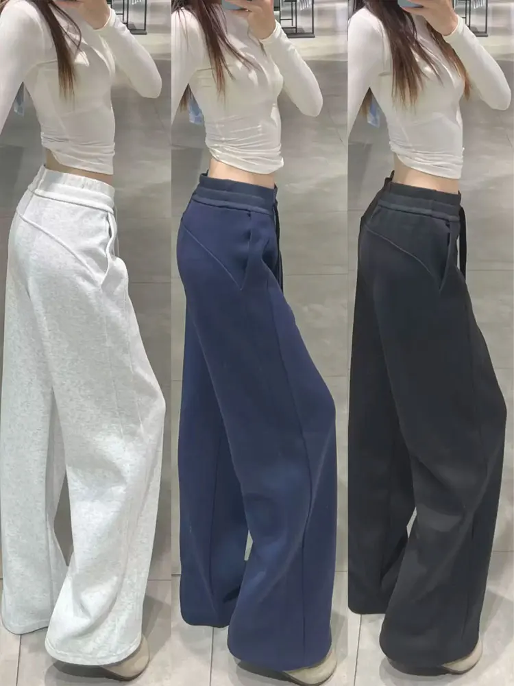 

Женские брюки Lulu в американском стиле, прямого кроя, с высокой талией, для весны и осени, повседневные, широкие, на флисовой подкладке, спортивные, для похудения.