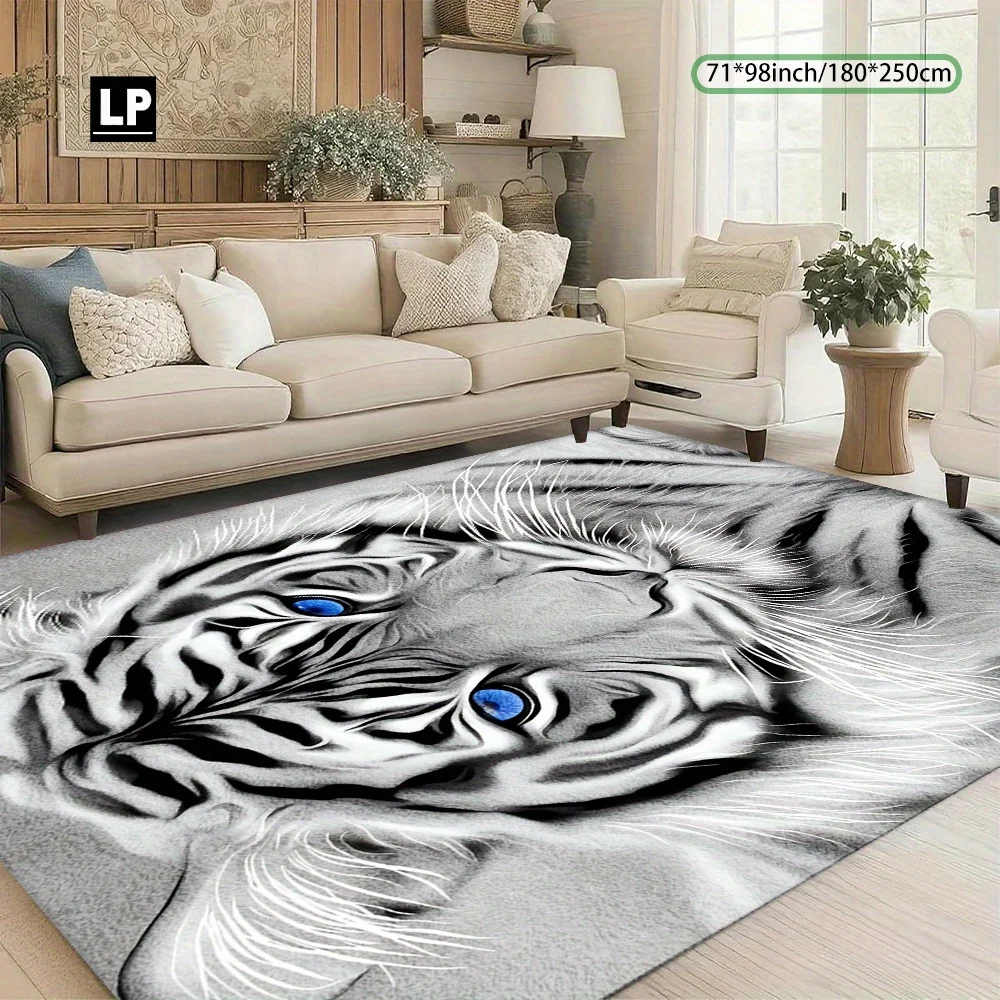VIKAMA Sketch Tiger Face Rectangle Rug Monochrome Wild Animal Pattern Washable Floor Mat For Fireplace Bedroom Decor Carpet