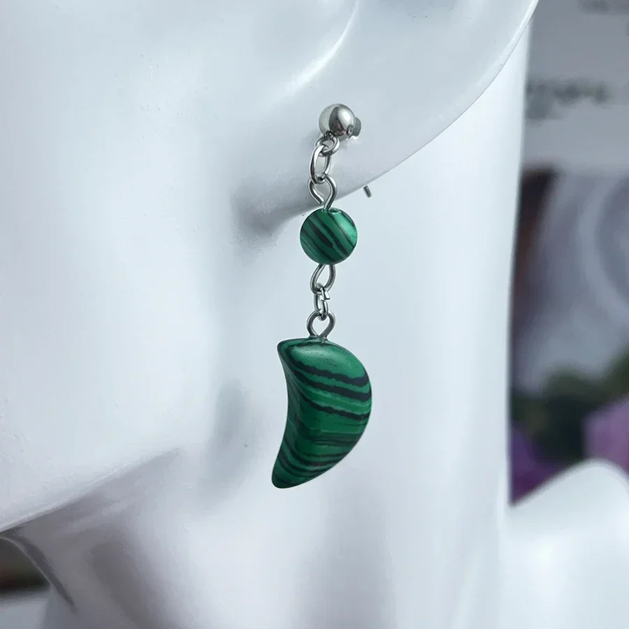 Moon Shape Malachite Dangle Earrings for Women New Design Natural Stone Jewelry Handmade Bijoux Wedding Party Statement Earrings