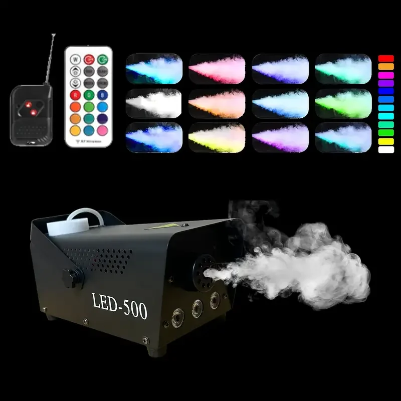 ديسكو آلة لصنع الدخان الملونة 500 واط LED عن بعد مبيد القاذف Dj عيد الميلاد حفل زفاف المرحلة تأثيرات ضوئية آلة الضباب