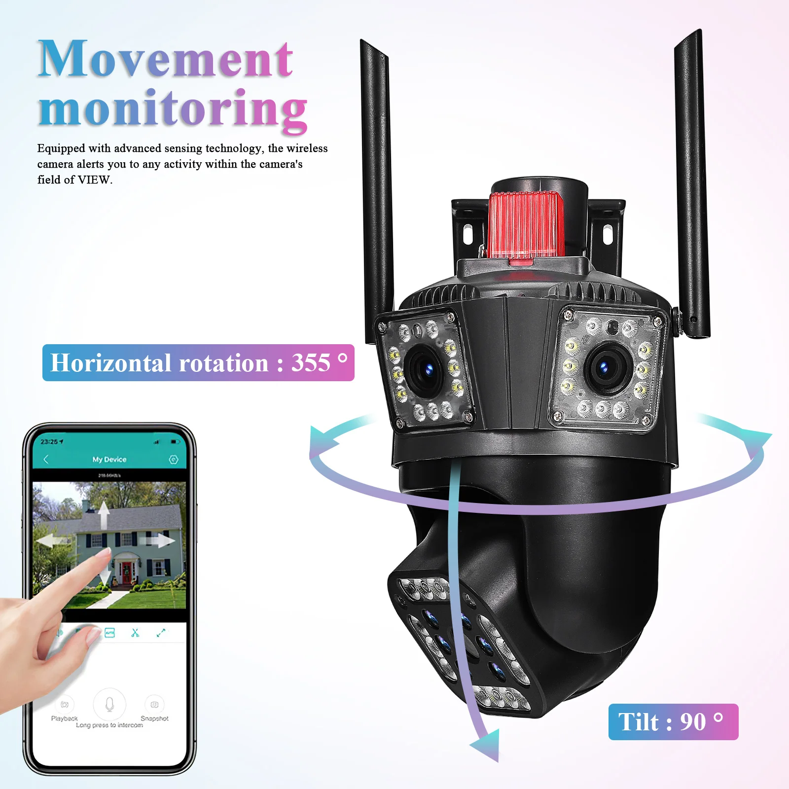 

Three Screen Security Black Abs Audio Motion Remote Monitoring Indoor Outdoor Pet House Cam