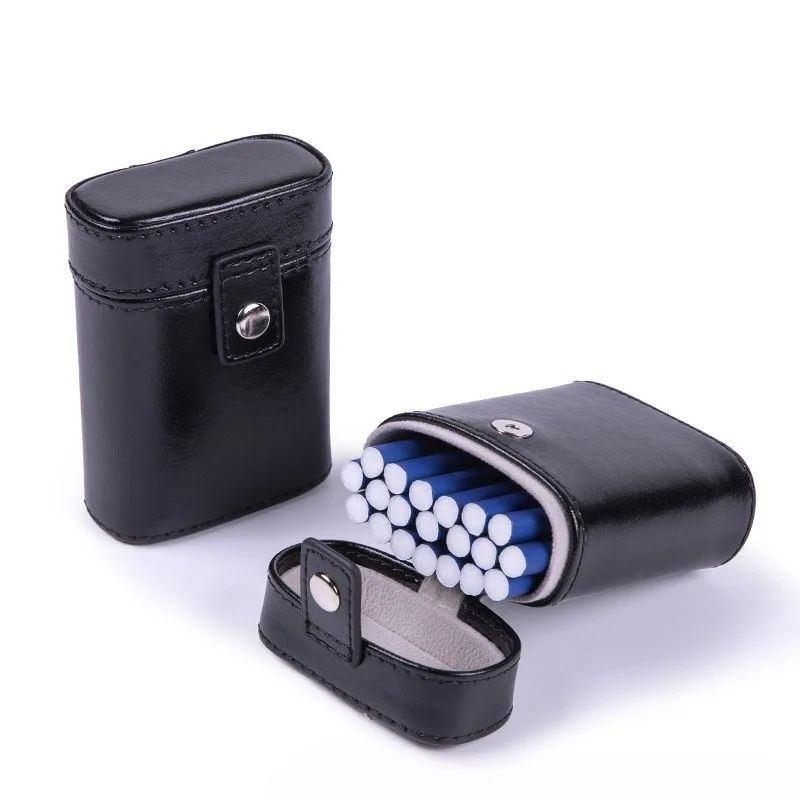 Men's Anti Pressure Retro 20 Pack Portable Leather Cigarette Box with Snap Button Chimney Storage Box