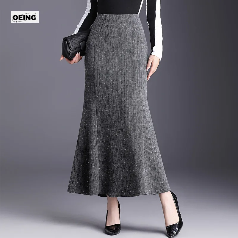 Women Fashion High Waist Slim Fit Bodycon Fishtail Skirt 2025 Spring Elegant French Style Casual Bodycon Gray Long Skirts 25617