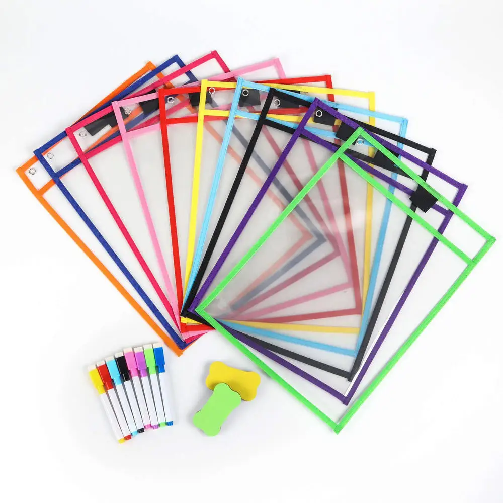 1pcs Random Reusable Dry Erasable Pockets Transparent Write and Wipe Drawing Board Shop Ticket Holder File Storage Bag