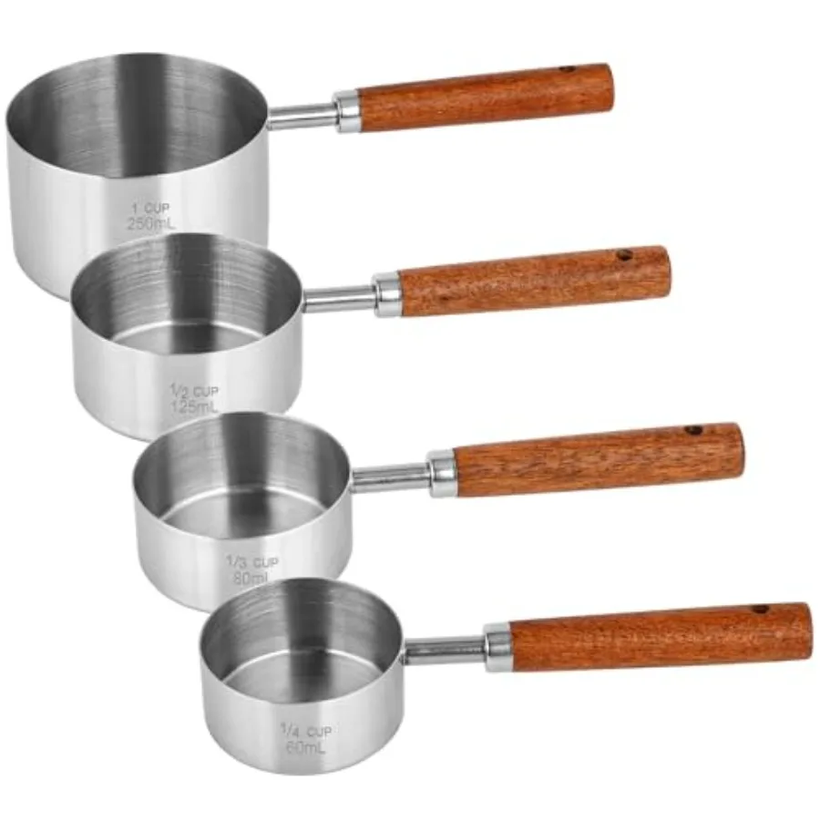 

4 Pcs Dog Food Scoop Measuring-Cup 1 Cup 1/2 Cup 1/3 Cup 1/4 Cup Stainless Steel Pet Food Scoops Cat Food Measuring Cup