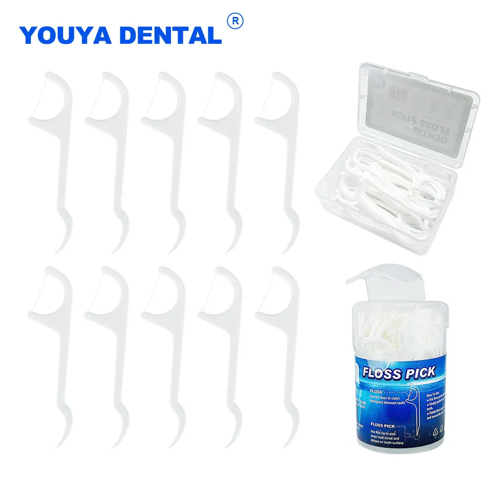

50pc Disposable Toothpicks Dental Floss Picks Flosser Teeth Cleaning Stick Interdental Brush Adult Oral Hygiene Care With Thread